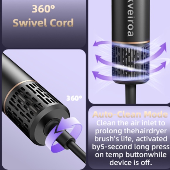 NEW! 6 in 1 Hot Air Brush & Hair Dryer with Auto Wrap Curlers Black Gold - Picture 9 of 15